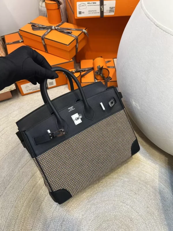 3f205d7dd79ad36-jpg Hermes Boutique Birkin 25CM 89 Noir Toile Canvas/ Swift Leather Silver Hardware
