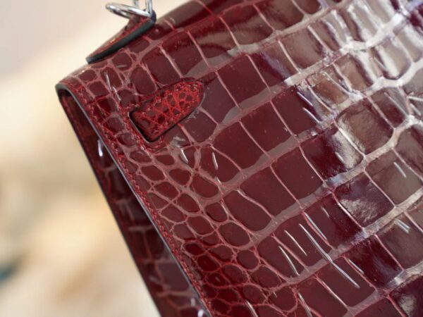 God Factory Bags Hermes Kelly 25CM 57 Bordeaux Shiny Aligator Crocodile Silver Hardware