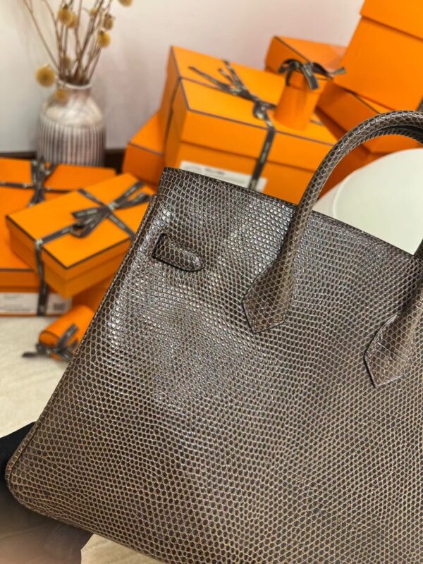 40266287ea79148 Full Handmade Hermes Birkin 25CM Lizard Leather Coffee Silver Hardware