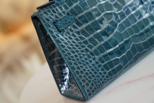 4059ae737d6245b Hermes Factory Kelly Pochette 22CM Shiny Alligator W0 Vert Bosphore Silver Hardware