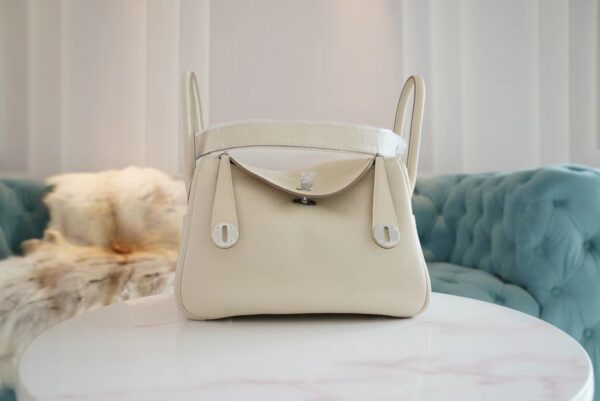 40934f1f237ee16-1 New Arrival Hermes Lindy 26CM CK10 Craie Clemence Leather Silver Hardware