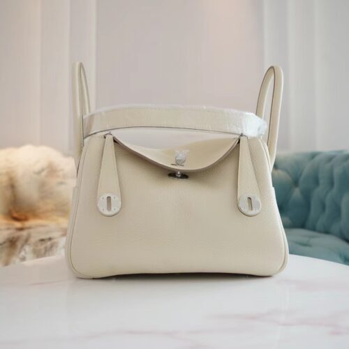 New Arrival Hermes Lindy 26CM CK10 Craie Clemence Leather Silver Hardware