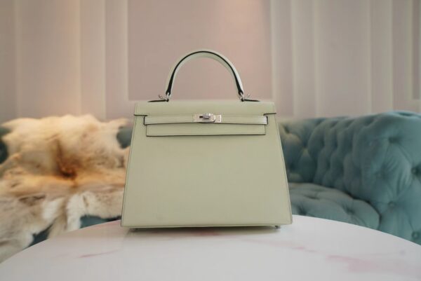 40ab61613143adc-1 Full Handmade Hermes 0S Vert Fizz Kelly 25CM Epsom Leather Silver Hardware