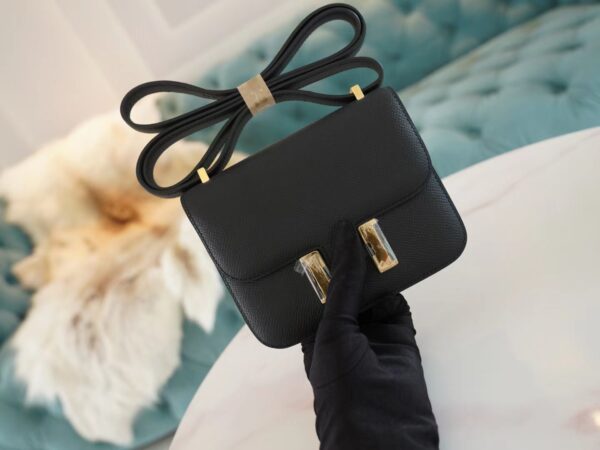 40d8818747eae04-1 Full Handmade Hermes CK89 Black Epsom Leather Constance14cm Gold Hardware