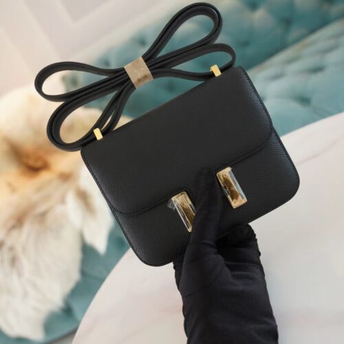Full Handmade Hermes CK89 Black Epsom Leather Constance14cm Gold Hardware