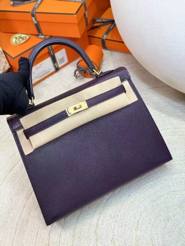 41134cd2e2c32fb-jpg USA Los Angeles Kelly Sellier 25CM 59 Raisin Chevre Leather Gold Hardware