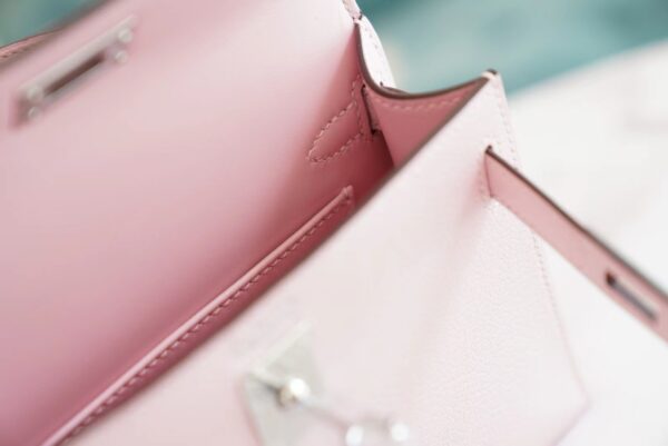 41181c7c827fc5a Full Handmade Hermes Mini Kelly19CM 3Q Rose Sakura Chevre Leather Silver Hardware