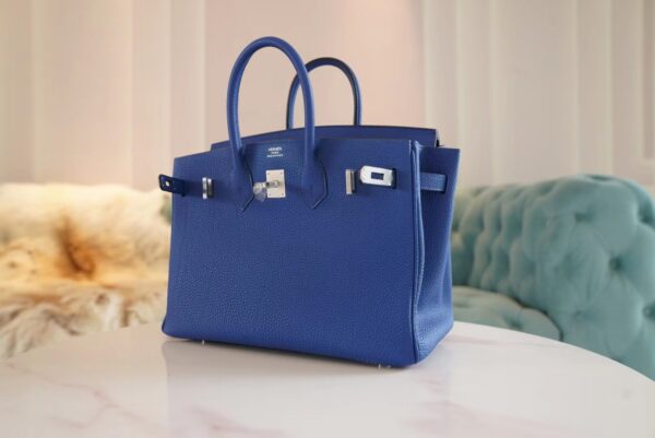 413c6a674078710 New Arrival Hermes 71 Blue France Togo Leather Birkin25CM Silver Hardware