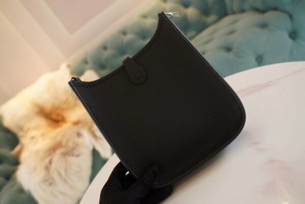 41a383b1d930799 Full Handmade Hermes CK89 Black Clemence Leather Mini Evelyne 16CM Silver Hardware