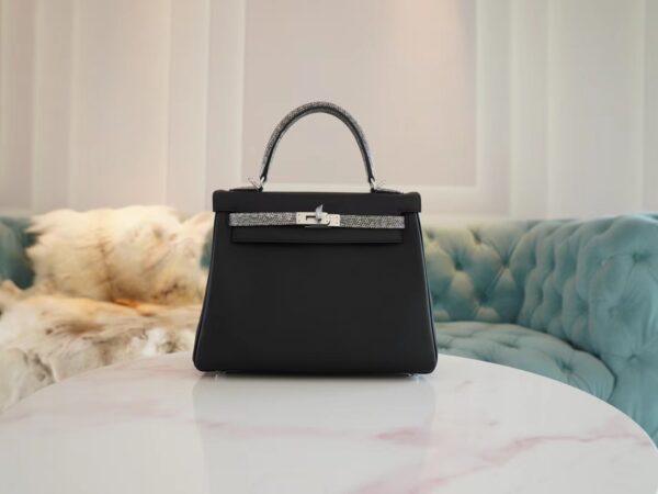 420808122433769-1 Hong Kong Hermes Kelly 25CM Swift / Lizard 89 Noir Silver Hardware