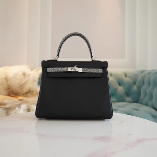 Hong Kong Hermes Kelly 25CM Swift / Lizard 89 Noir Silver Hardware