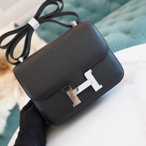 God Factory Bags Hermes Factory CK89 Black Chevre Leather Constance 19CM Silver Hardware