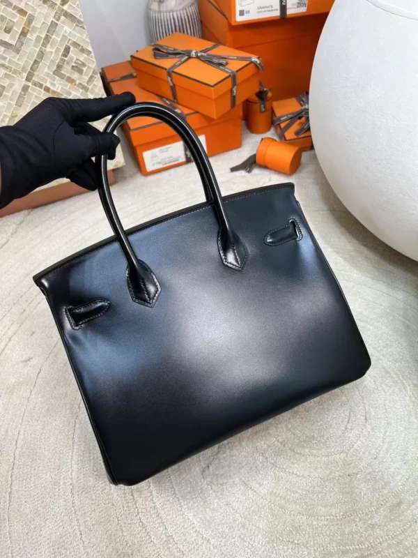 423e287a755371d-jpg New Arrival 89 Noir Box Leather Birkin 30CM Tote Bag Silver Hardware