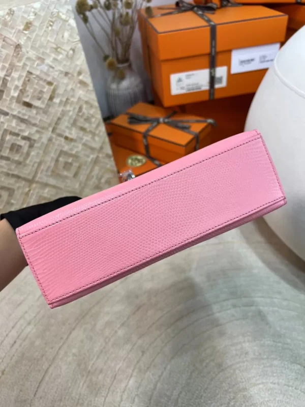424e6b3e2369a99-jpg Handmade Lizard Leather Kelly Pochette 22cm 5P Pink Silver Hardware