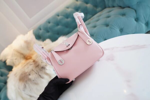 4266b659809c57e-1 Full Handmade Hermes Mini Lindy19CM 3Q Rose Sakura Swift Leather Silver Hardware