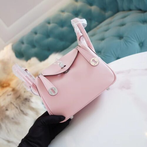 Full Handmade Hermes Mini Lindy19CM 3Q Rose Sakura Swift Leather Silver Hardware
