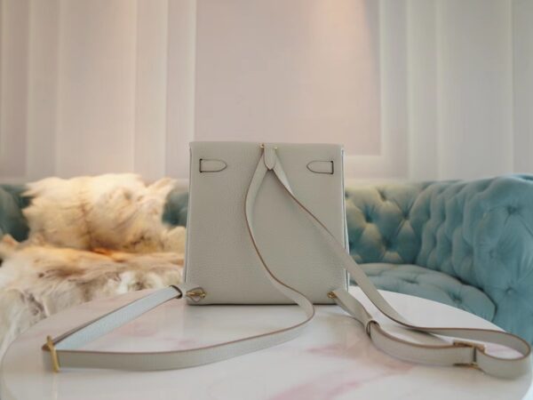 4286e11ac686a02 Handmade Hermes Kelly Ado Backpack 22cm Clemence 80 Gris Pearl Gold Hardware