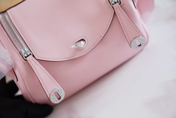 436f9228c0bdc9e Full Handmade Hermes Mini Lindy19CM 3Q Rose Sakura Swift Leather Silver Hardware