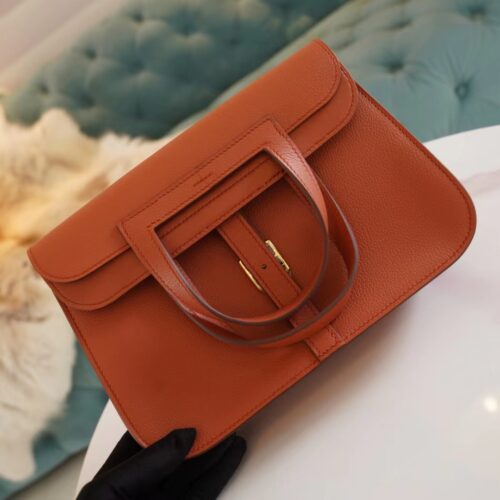 Discount Hermes Halzan25CM 36 Brique Evercolor Leather Silver Hardware