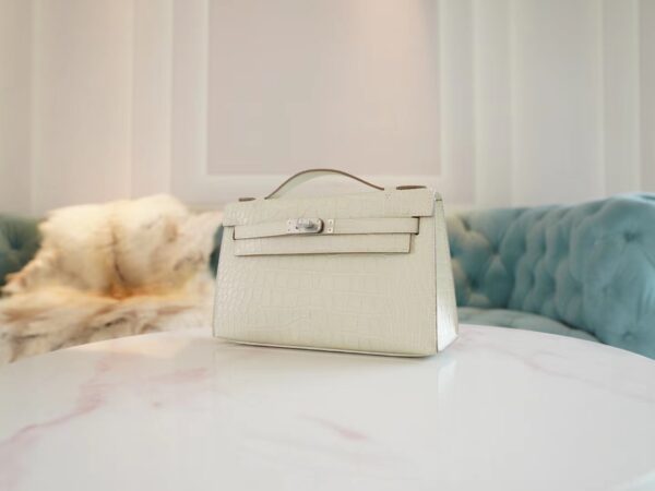 4457544b0edc923 Australia Canberra Hermes Kelly Pochette 22CM Matte Alligator 8L Beton Silver Hardware