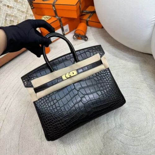 Saudi Arabia Riyadh 46 Ebene Matte Alligator Crocodile Birkin 25CM Gold Hardware