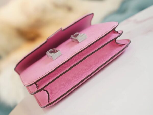45119382bdac386 God Factory Bags Factory Hermes 5P Pink Epsom Leather Constance Bag19CM Silver Hardware