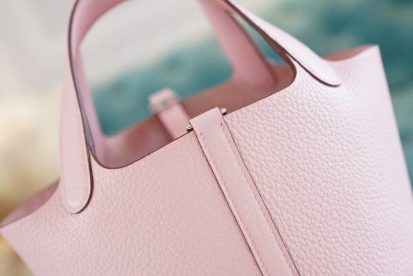 452f94d4fbbb509 Full Handmade Hermes Picotin Bag18CM 3Q Rose Sakura Clemence Leather Silver Hardware