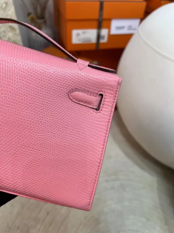 4538efcfa131499-jpg Handmade Lizard Leather Kelly Pochette 22cm 5P Pink Silver Hardware