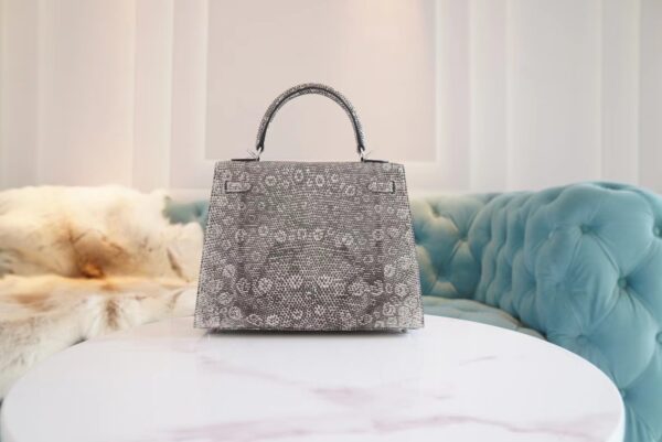 454dc50d672808b God Factory Bags Factory Hermes Kelly 25CM Ombre Lizard Leather Women’s Bag Silver Hardware