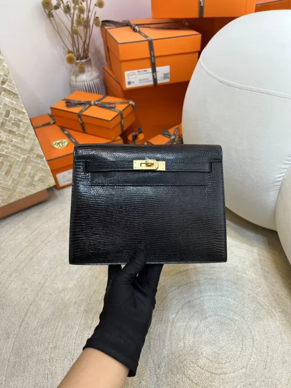 464bb74b3832d37-jpg New Arrival Lizard Leather Kelly Danse 22CM 89 Noir Gold Hardware