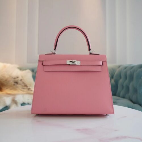 God Factory Bags Factory Hermes Kelly 25CM 1Q Rose Confetti Epsom Leather Silver Hardware