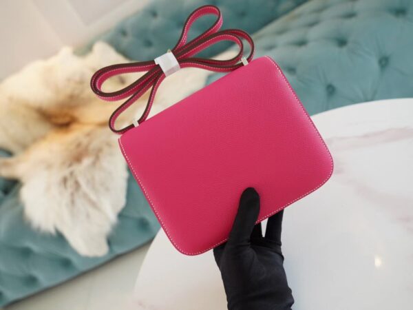 471d30772599c94 Wholesale God Factory Bags Hermes Constance 19CM E5 Rose Tyrien Epsom Leather Silver Hardware