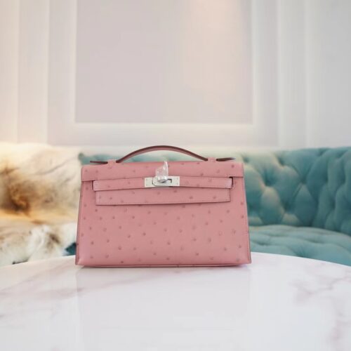 Wholesale Hermes 94 Terre Cuite KK Ostrich Skin Kelly Pochette22cm Clutch Bag