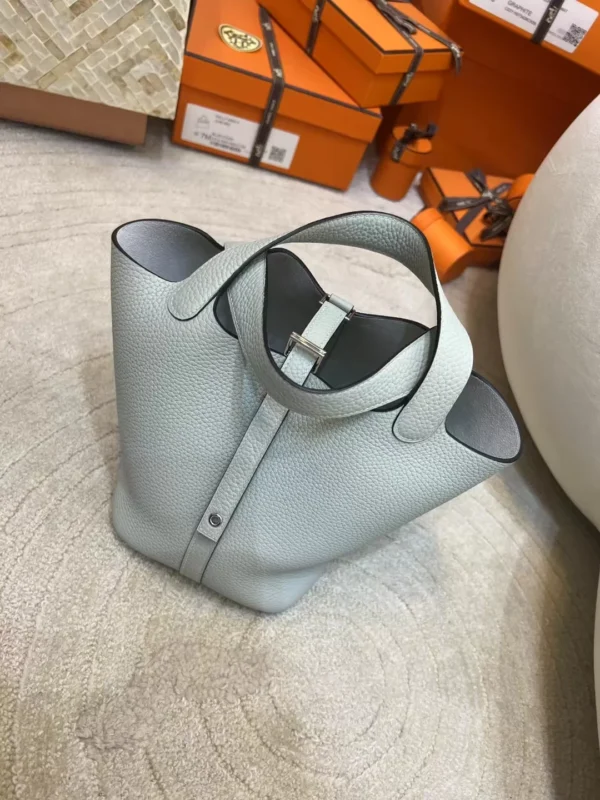 48577c89690aff6-jpg Handmade 0W Gris Neve Clemence Leather Picotin Bag 18CM Silver Hardware