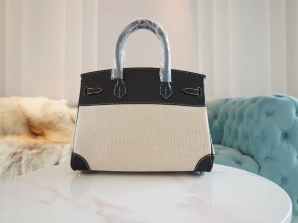 48abe9da713b487 Discount God Factory Bags Hermes 89 Noir Box Leather & Canvas Birkin Bag30CM Silver Hardware