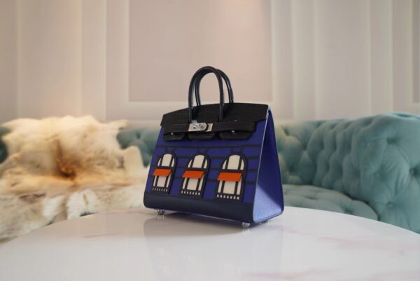 48b02f596dab985 Full Handmade Hermes Blue Four Leathers Birkin House 20CM Silver Hardware