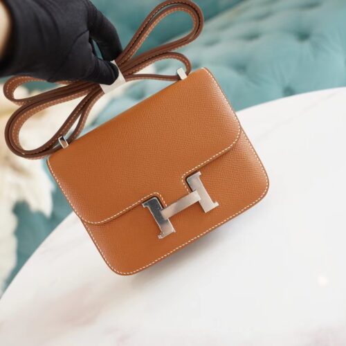 God Factory Bags Hermes Factory Constance14cm CK37 Gold Epsom Leather Silver Hardware