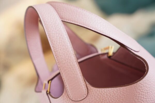 4945700b7eadf90 God Factory Bags Hermes Rose Sakura Clemence Leather Picotin18CM Women’s Bag Gold Hardware