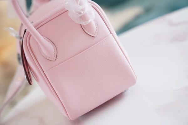 494bf676df43877 Full Handmade Hermes Mini Lindy19CM 3Q Rose Sakura Swift Leather Silver Hardware