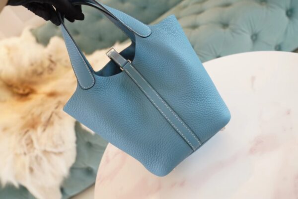 496870d44bebdad God Factory Bags Factory Hermes 75 Blue Jean Clemence Leather Picotin18CM Silver Hardware
