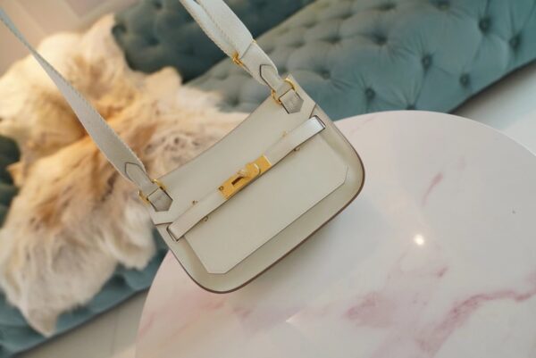 4a883f558bbea63 Hand Stitching Hermes Jypsiere Mini Mushroom White Swift Leather Gold Hardware