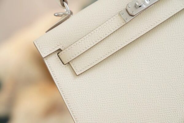4a981f930829512 God Factory Bags Factory Hermes Kelly 25CM C10 Craie Epsom Leather Silver Hardware