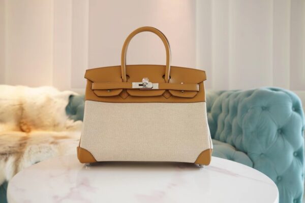 4a9b030ee423f9e-2 New Arrival Hermes Beige Canvas/2S Sesame Leather Birkin30CM Silver Hardware