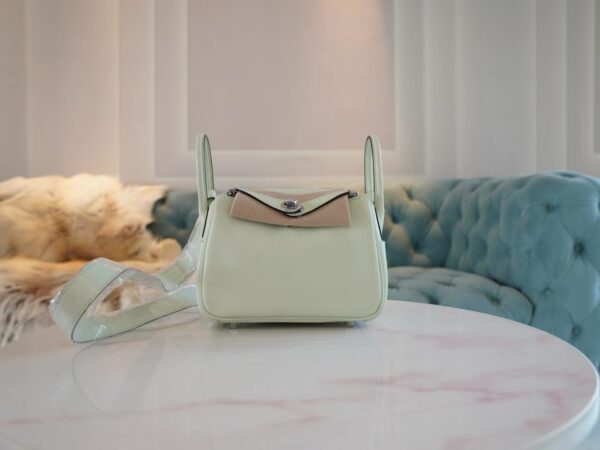 4ae228ae97048a0-1 Full Handmade Hermes Mini Lindy 19CM 0S Vert Fizz Swift Silver Hardware
