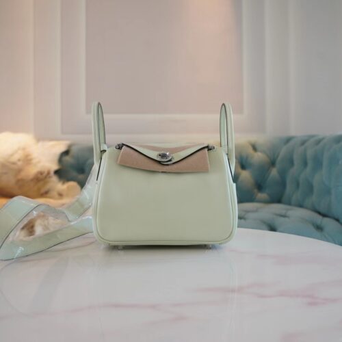 Full Handmade Hermes Mini Lindy 19CM 0S Vert Fizz Swift Silver Hardware
