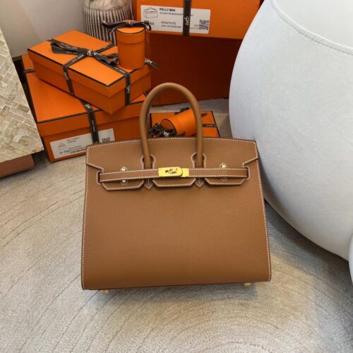 Handmade Hermes Birkin Sellier 25CM 37 Gold Epsom Gold Hardware