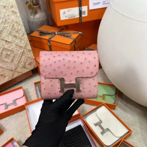 Canada Toronto Hermes KK Ostrich Skin Constance Wallet 94 Terre Cuit Silver Hardware