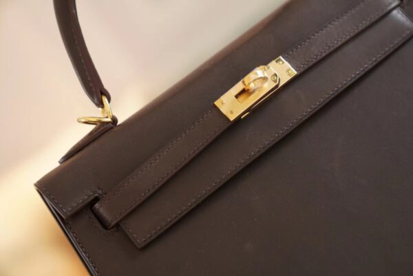 4c16b4eefe8bf21 Full Handmade Hermes 46 Ebene Barenia Leather Kelly Bag25CM Gold Hardware