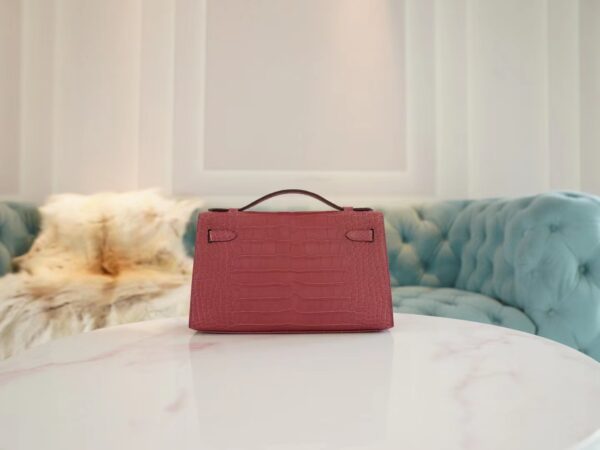 4c55794e71fb172 New Hermes Kelly Pochette 22cm HCP Matte Alligator G5 Bois De Rose Silver Hardware
