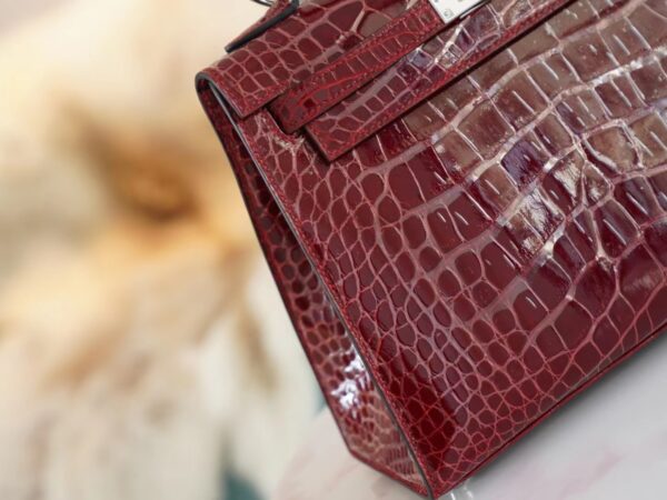 God Factory Bags Hermes Kelly 25CM 57 Bordeaux Shiny Aligator Crocodile Silver Hardware
